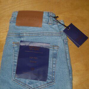 Cavalli Class Seam Split Hem Straight Leg Denim Blue Jeans Womens 25w 26L NWT